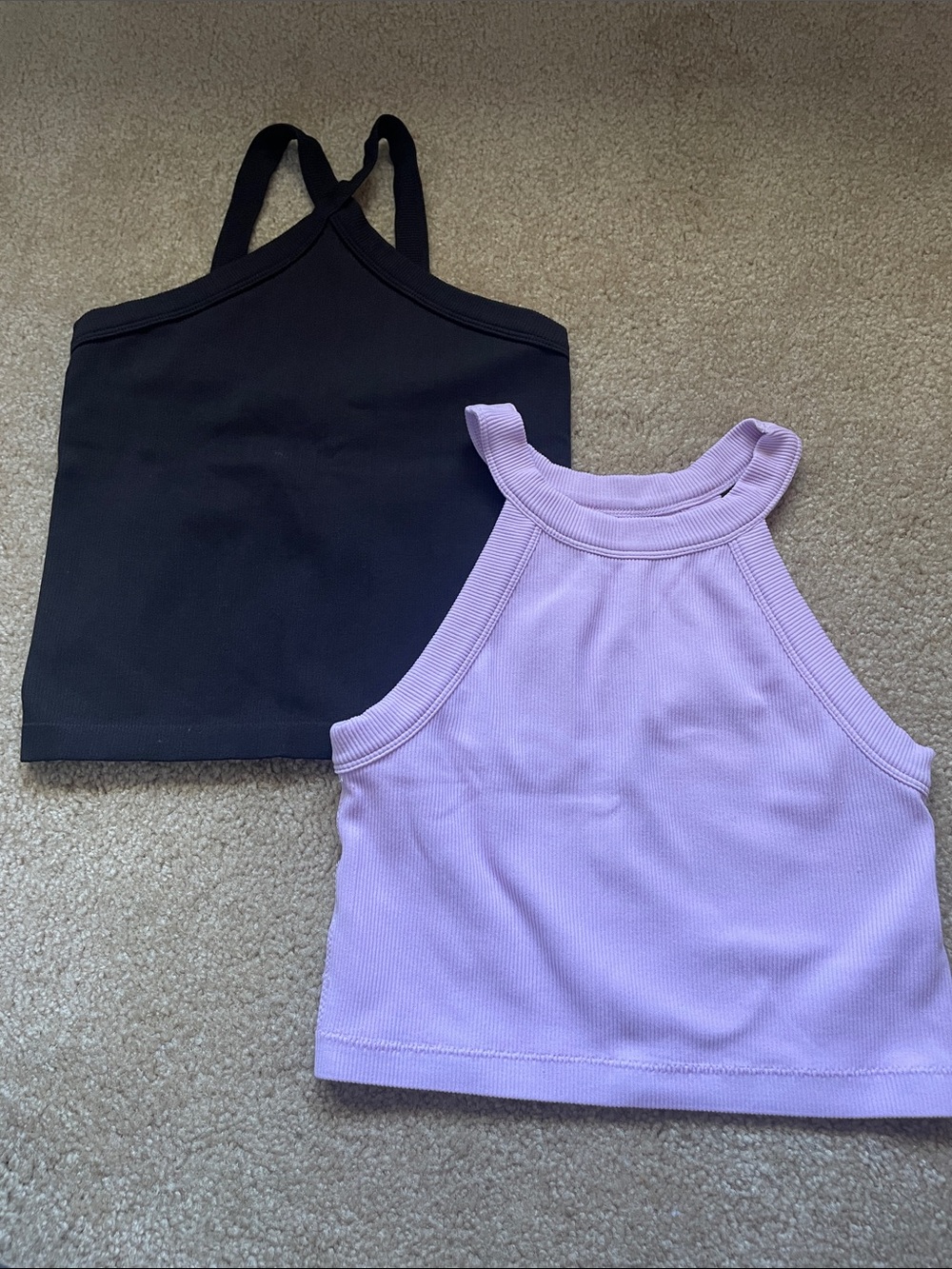 Art Class Ribbed Halter Crop Top Duo — Black & Lavender